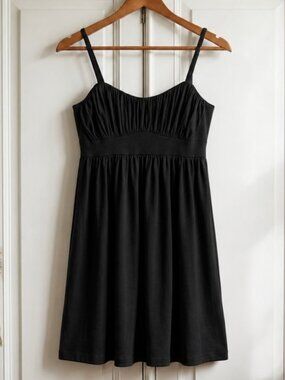 INC Black Ruched Empire Waist Sundress NWT Large Minimal Summer Dress